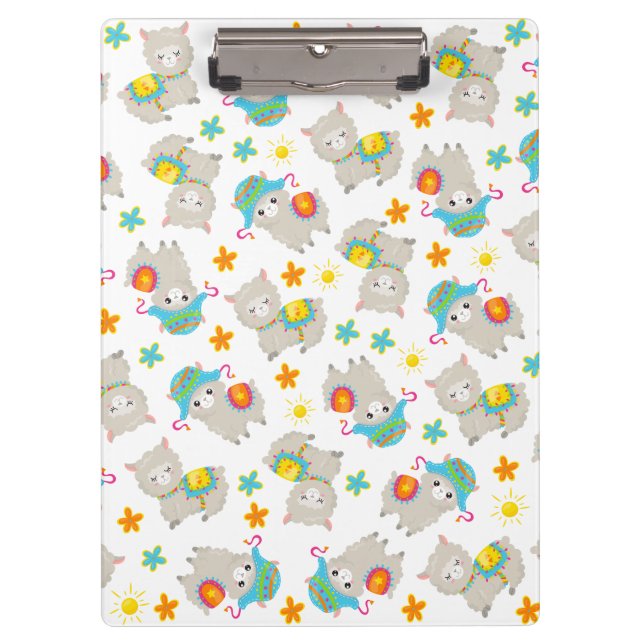 Carpeta De Pinza Patrón De Llamas, Llamas Cutas, Alpacas, Flores (Anverso)