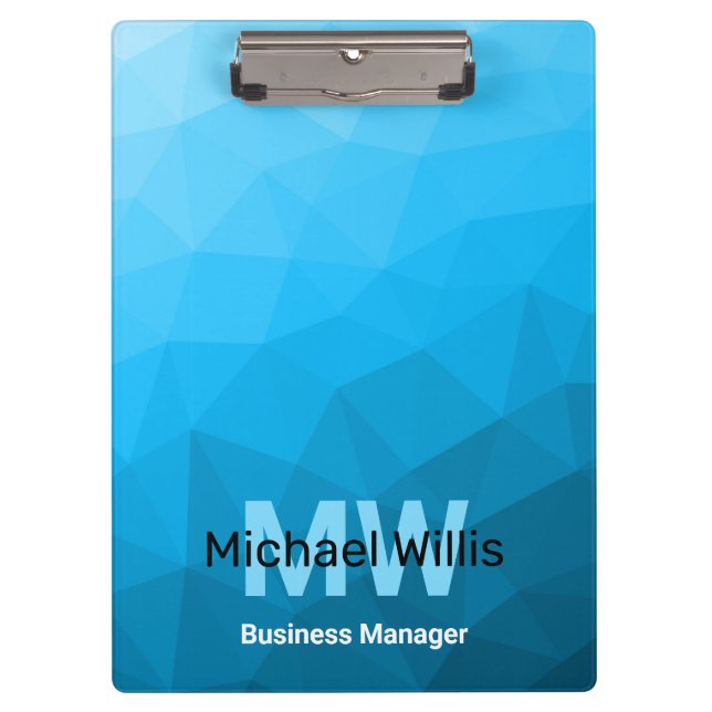 Carpeta De Pinza Patrón de malla geométrica de gradiente cian azul  (Anverso)