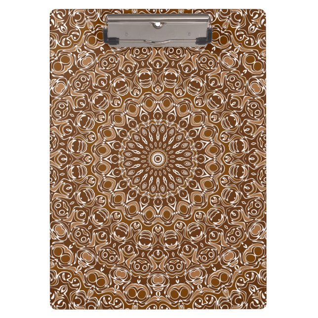 Carpeta De Pinza Patrón de Mandala de color marrón y blanco (Anverso)