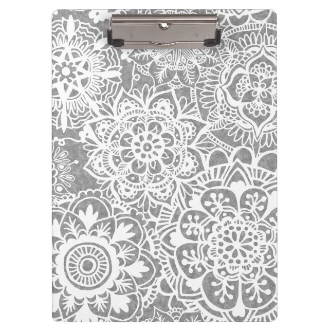 Carpeta De Pinza Patrón de Mandala gris suave (Anverso)