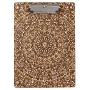 Carpeta De Pinza Patrón de Mandala Marrón Chocolate y Blanco