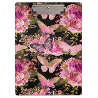 Patrón de mariposa floral rosa y Relieve metalizad