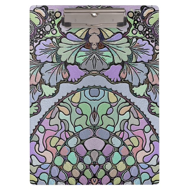 Carpeta De Pinza Patrón de mosaico de pana púrpura abstracta floral (Anverso)
