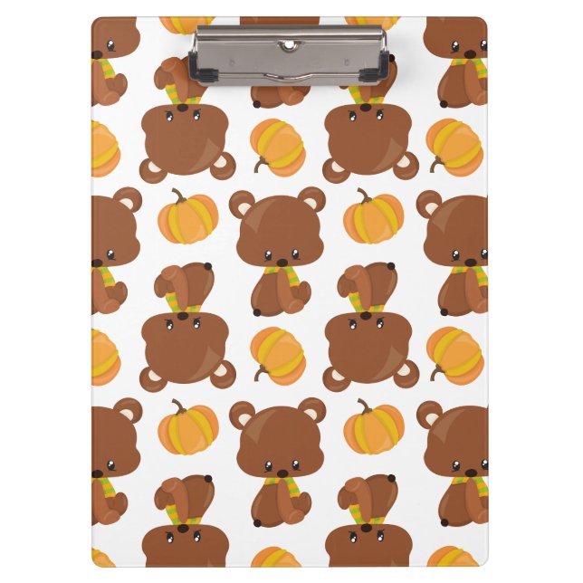 Carpeta De Pinza Patrón De Osos, Osos Cubiertos, Caída, Calabazas (Anverso)