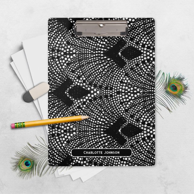 Carpeta De Pinza Patrón de pavo real retro antracita Art Deco elega (Elegant Art Deco Antracite Retro Peacock Pattern Clipboard ©Susanne Sachers - Sunny Mind 🌞)