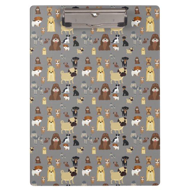 Carpeta De Pinza patrón de perros de fondo gris. (Anverso)