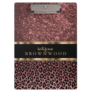 Carpeta De Pinza Patrón de piel de leopardo Rosa y Purpurina Rosa