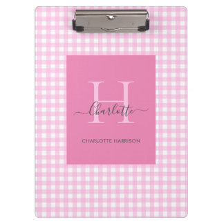 Carpeta De Pinza Patrón de plancha rosado de Gingham personalizado