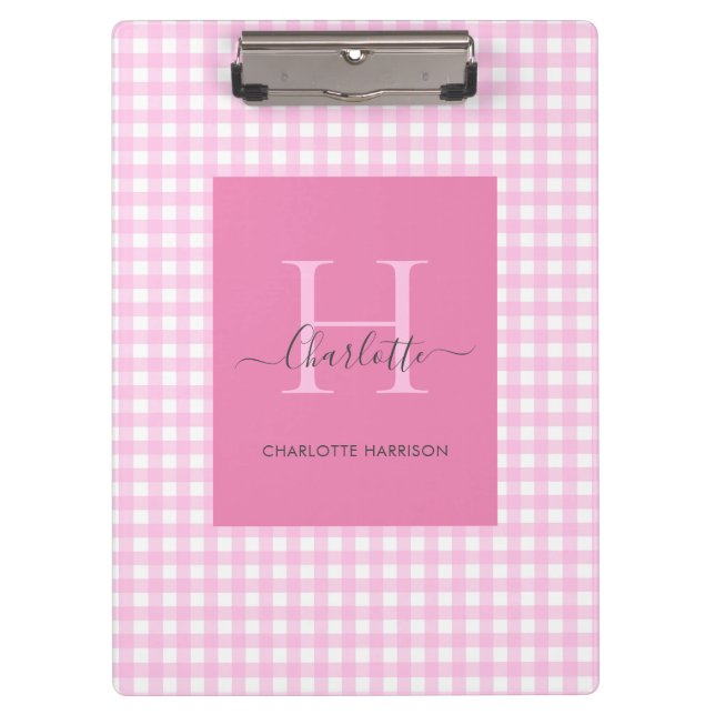 Carpeta De Pinza Patrón de plancha rosado de Gingham personalizado  (Anverso)