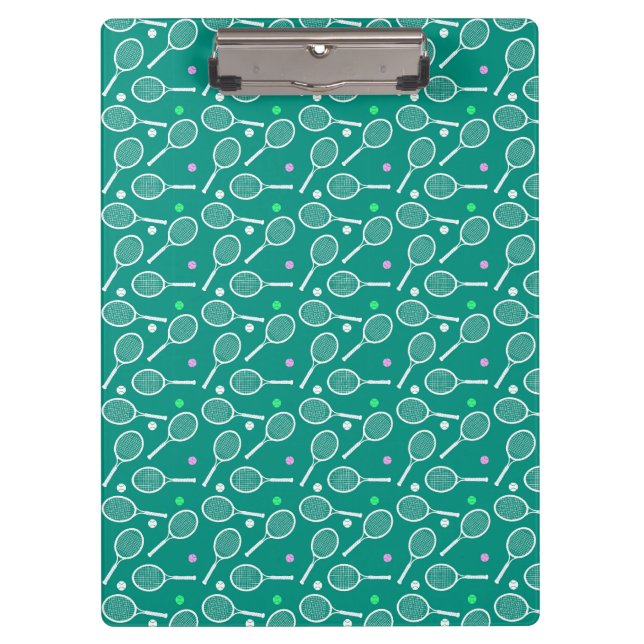 Carpeta De Pinza Patrón de raqueta de tenis verde retro esmeralda (Anverso)