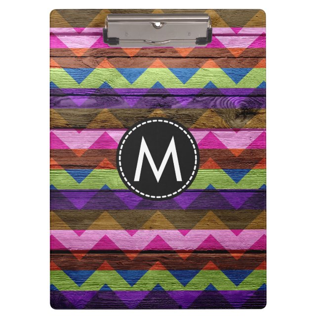 Carpeta De Pinza Patrón de rayas de chevron de madera pintada #7 (Anverso)