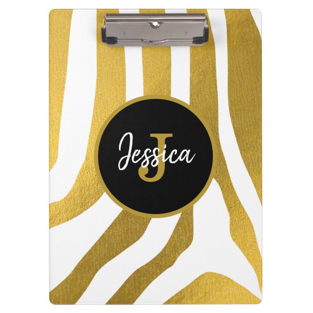 Carpeta De Pinza Patrón de rayas de impresión Faux Gold Zebra (Anverso)