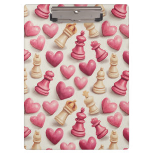 Carpeta De Pinza Patrón de San Valentín Ajedrez y Corazones