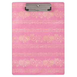 Carpeta De Pinza Patrón de unicornio bohemio rosa y dorado