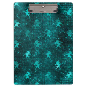 Carpeta De Pinza Patrón de Unicornios con Glitter Glam Ombre Verde