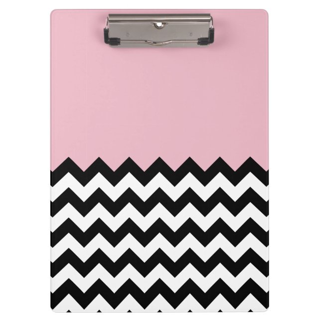 Carpeta De Pinza Patrón de zigzag negro y blanco, chevron, rosa (Anverso)