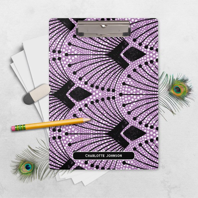 Carpeta De Pinza Patrón elegante Art Deco Purple Peacock (Elegant Art Deco Purple Peacock Pattern Clipboard ©Susanne Sachers - Sunny Mind 🌞)