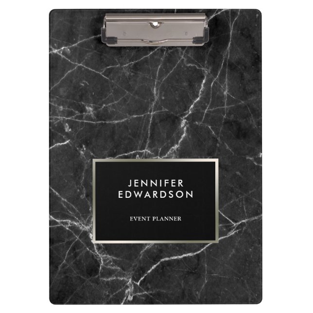 Carpeta De Pinza Patrón elegante de mármol blanco negro personaliza (Anverso)