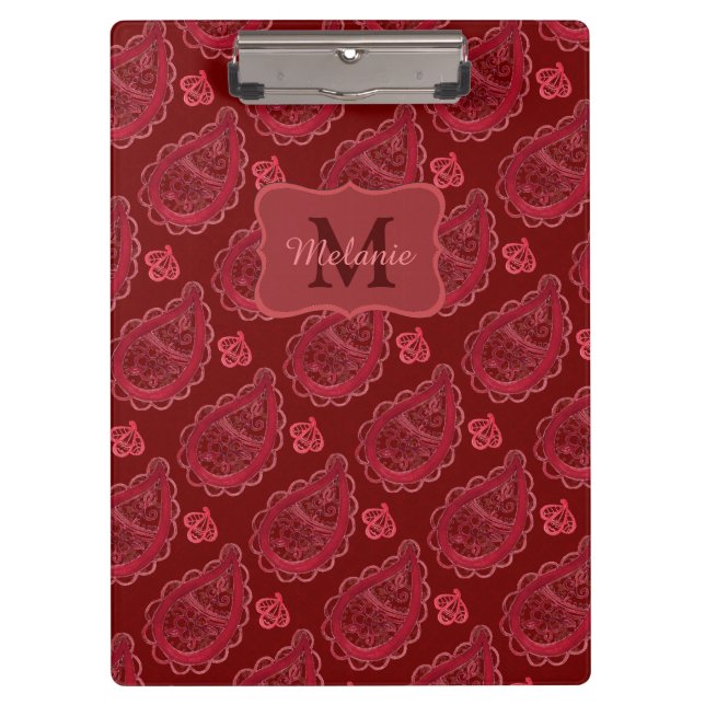 Carpeta De Pinza Patrón elegante de paisley borgoña personalizado (Anverso)