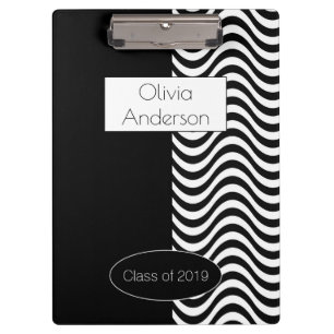 Carpeta De Pinza Patrón elegante moderno de franjas en blanco y neg