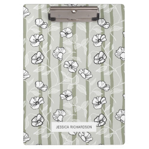 Carpeta De Pinza Patrón floral a rayas verde salvia personalizado