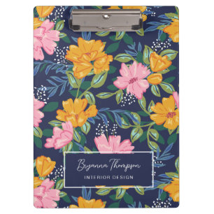 Carpeta De Pinza Patrón floral abstracto moderno en rosa y amarillo