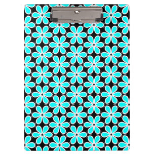 Carpeta De Pinza Patrón floral azul turquesa y negro