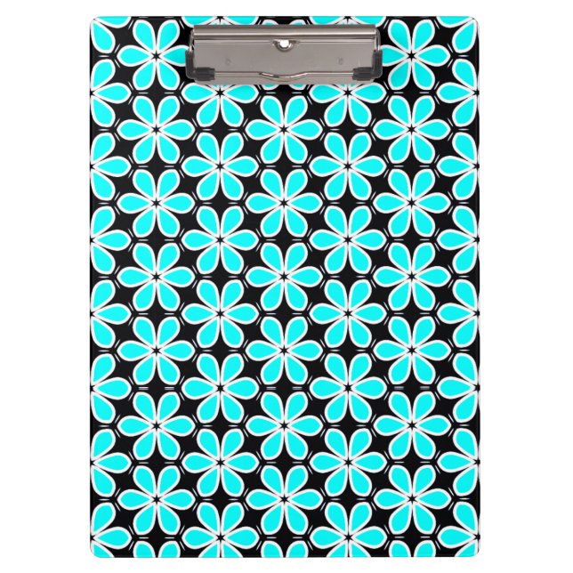 Carpeta De Pinza Patrón floral azul turquesa y negro (Anverso)