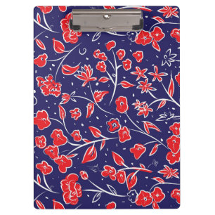 Carpeta De Pinza Patrón floral azul y rojo