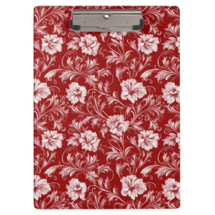 Carpeta De Pinza Patrón floral barroco monocromático, blanco sobre