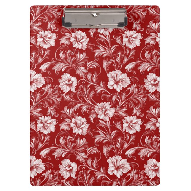 Carpeta De Pinza Patrón floral barroco monocromático, blanco sobre  (Anverso)