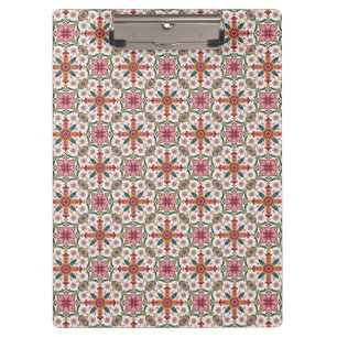 Carpeta De Pinza Patrón floral boho en rojo, rosa y verde turquesa