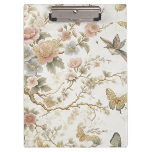 Carpeta De Pinza Patrón floral chino vintage con colibrí