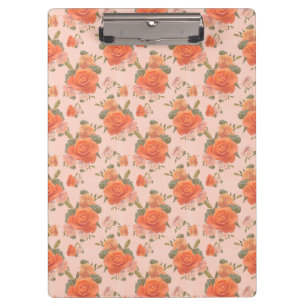 Carpeta De Pinza patrón floral de boda de primavera rosa naranja