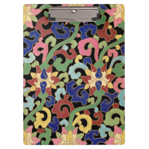 Carpeta De Pinza Patrón floral de chinoisería colorido sobre negro