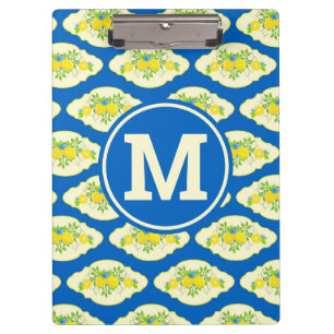 Carpeta De Pinza Patrón floral de lémones amarillos y azules de ver