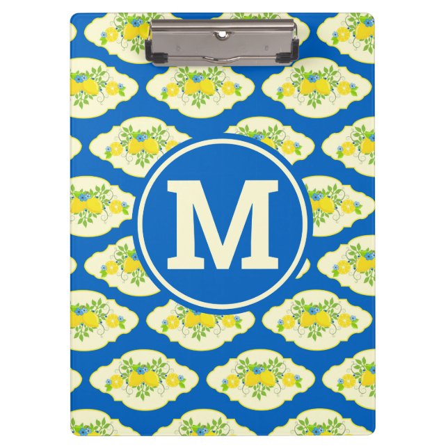 Carpeta De Pinza Patrón floral de lémones amarillos y azules de ver (Anverso)