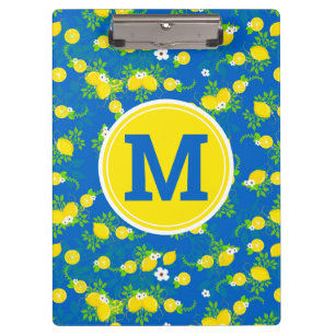 Carpeta De Pinza Patrón floral de limones azules y amarillos verani
