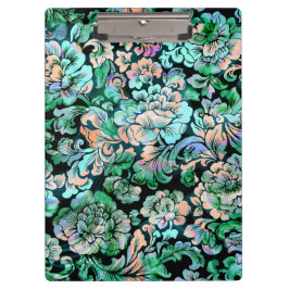 Carpeta De Pinza Patrón floral en verde y rosa