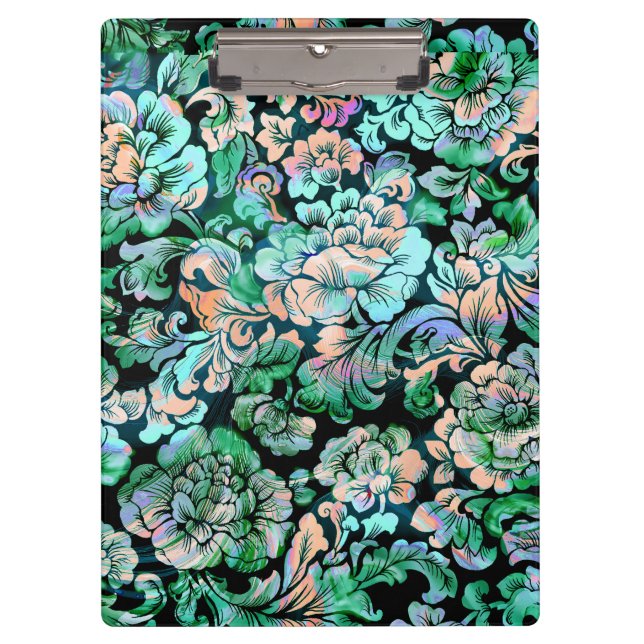 Carpeta De Pinza Patrón floral en verde y rosa (Anverso)