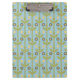 Carpeta De Pinza Patrón floral folclórico retro verde y azul cúbico