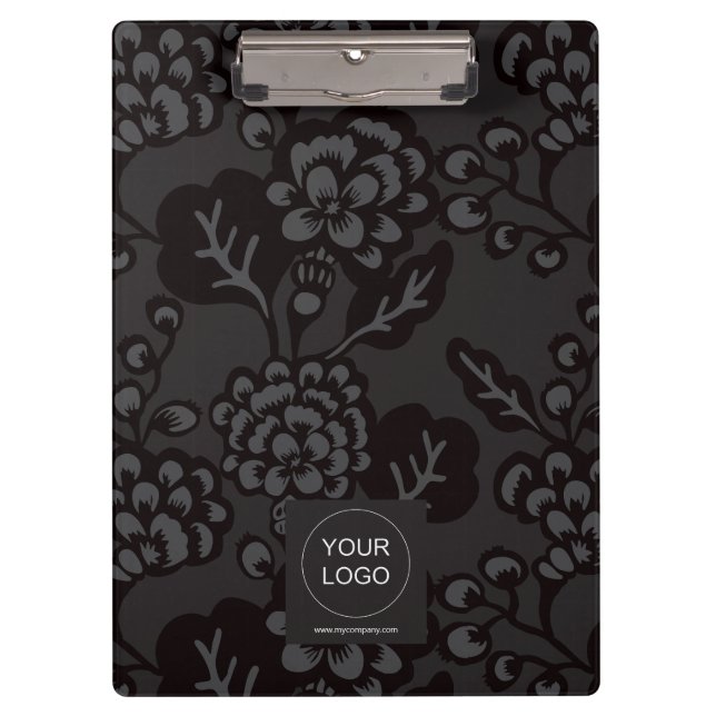 Carpeta De Pinza Patrón floral gris y negro vibrante y negrita (Anverso)
