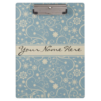 Carpeta De Pinza Patrón floral Pastel Azul y Taupe Personalizado
