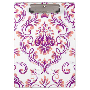 Carpeta De Pinza Patrón floral Peach y Purple Damask Elegante