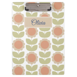 Carpeta De Pinza Patrón floral retro de color rosa pastel de mediad