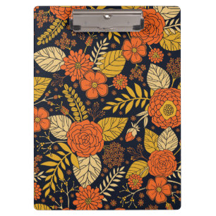Carpeta De Pinza Patrón floral retro Naranja, amarillo, marrón y ma