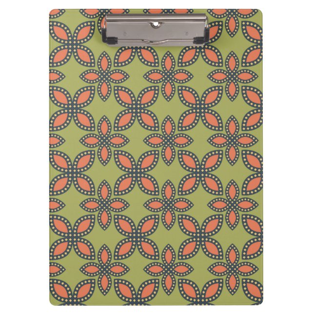 Carpeta De Pinza Patrón floral retro verde y Naranja abstracto (Anverso)
