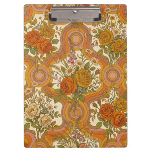 Carpeta De Pinza Patrón floral retro vintage de los 70   Botánica t