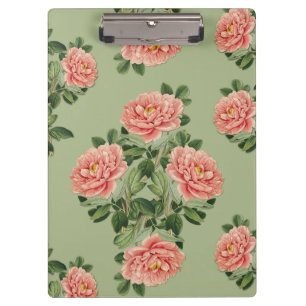 Carpeta De Pinza Patrón floral rosa sobre fondo verde Sin costura