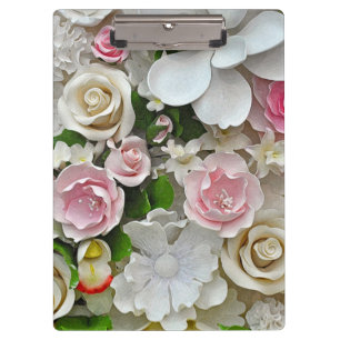 Carpeta De Pinza Patrón floral rosa y blanco